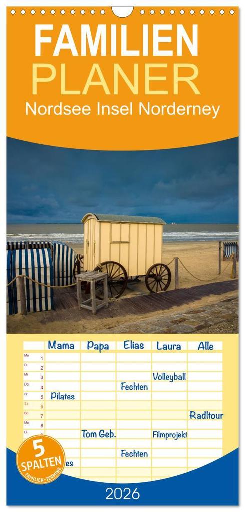 Familienplaner 2026 - Nordsee Insel Norderney mit 5 Spalten (Wandkalender 21 x 45 cm) CALVENDO