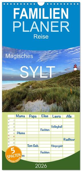 Familienplaner 2026 - Magisches Sylt mit 5 Spalten (Wandkalender 21 x 45 cm) CALVENDO