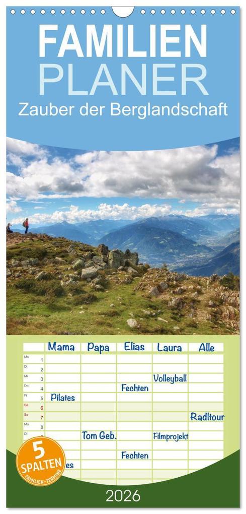 Familienplaner 2026 - Zauber der Berglandschaft mit 5 Spalten (Wandkalender 21 x 45 cm) CALVENDO