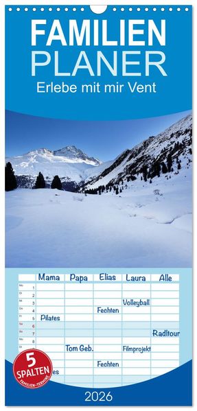 Familienplaner 2026 - Erlebe mit mir Vent mit 5 Spalten (Wandkalender 21 x 45 cm) CALVENDO