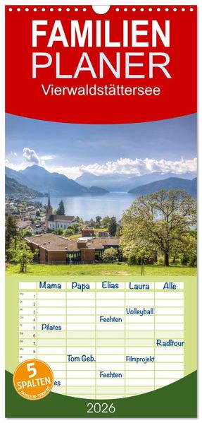 Familienplaner 2026 - Vierwaldstättersee mit 5 Spalten (Wandkalender 21 x 45 cm) CALVENDO