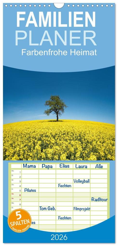 Familienplaner 2026 - Farbenfrohe Heimat mit 5 Spalten (Wandkalender 21 x 45 cm) CALVENDO