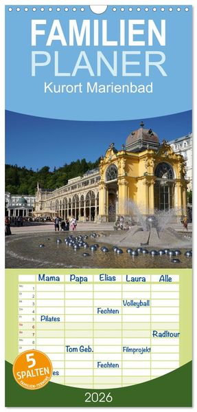 Familienplaner 2026 - Kurort Marienbad mit 5 Spalten (Wandkalender 21 x 45 cm) CALVENDO