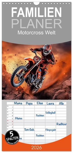 Familienplaner 2026 - Motorcross Welt mit 5 Spalten (Wandkalender 21 x 45 cm) CALVENDO