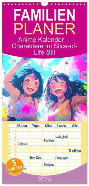 Familienplaner 2026 - Anime Kalender - Charaktere im Slice-of-Life Stil mit 5 Spalten (Wandkalender 21 x 45 cm) CALVENDO