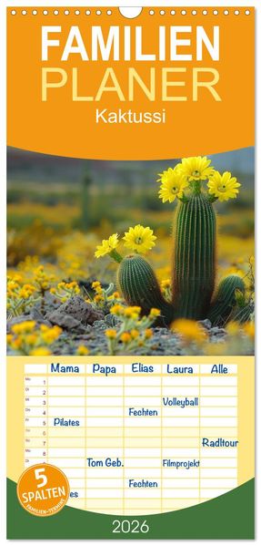 Familienplaner 2026 - Kaktussi mit 5 Spalten (Wandkalender 21 x 45 cm) CALVENDO