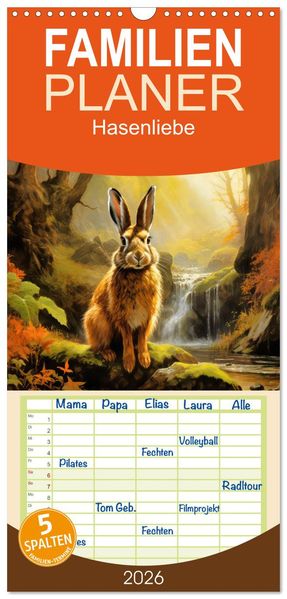 Familienplaner 2026 - Hasenliebe mit 5 Spalten (Wandkalender 21 x 45 cm) CALVENDO