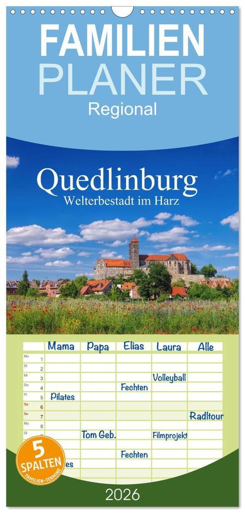 Familienplaner 2026 - Quedlinburg - Welterbestadt im Harz mit 5 Spalten (Wandkalender 21 x 45 cm) CALVENDO