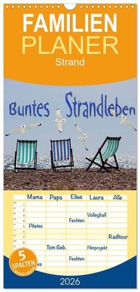 Familienplaner 2026 - Buntes Strandleben mit 5 Spalten (Wandkalender 21 x 45 cm) CALVENDO