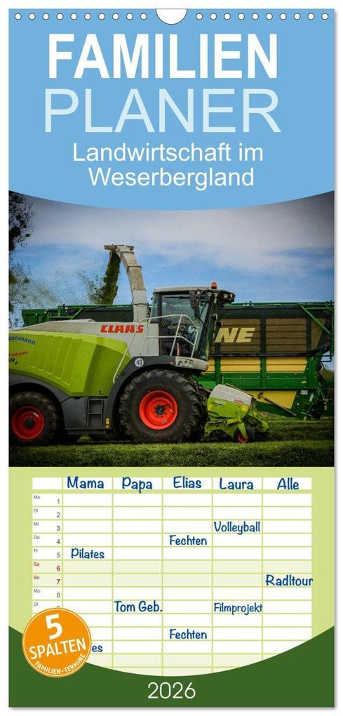 Familienplaner 2026 - Landwirtschaft im Weserbergland mit 5 Spalten (Wandkalender 21 x 45 cm) CALVENDO