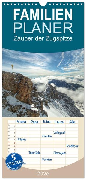 Familienplaner 2026 - Zauber der Zugspitze mit 5 Spalten (Wandkalender 21 x 45 cm) CALVENDO