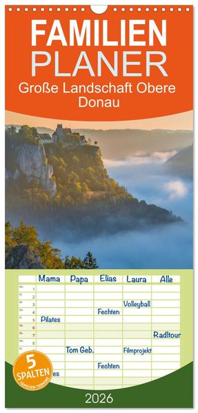 Familienplaner 2026 - Große Landschaft Obere Donau mit 5 Spalten (Wandkalender 21 x 45 cm) CALVENDO