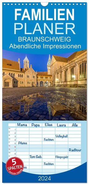 Familienplaner 2026 - BRAUNSCHWEIG - Abendliche Impressionen mit 5 Spalten (Wandkalender 21 x 45 cm) CALVENDO