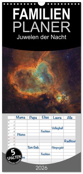 Familienplaner 2026 - Juwelen der Nacht mit 5 Spalten (Wandkalender 21 x 45 cm) CALVENDO
