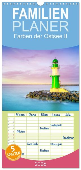 Familienplaner 2026 - Farben der Ostsee II mit 5 Spalten (Wandkalender 21 x 45 cm) CALVENDO