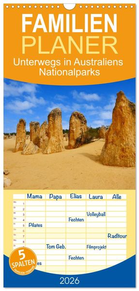 Familienplaner 2026 - Unterwegs in Australiens Nationalparks mit 5 Spalten (Wandkalender 21 x 45 cm) CALVENDO
