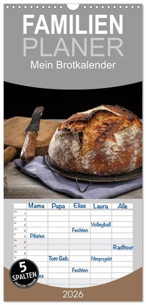 Familienplaner 2026 - Mein Brotkalender mit 5 Spalten (Wandkalender 21 x 45 cm) CALVENDO