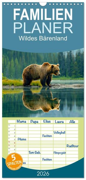 Familienplaner 2026 - Wildes Bärenland mit 5 Spalten (Wandkalender 21 x 45 cm) CALVENDO