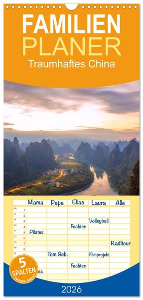 Familienplaner 2026 - Traumhaftes China mit 5 Spalten (Wandkalender 21 x 45 cm) CALVENDO
