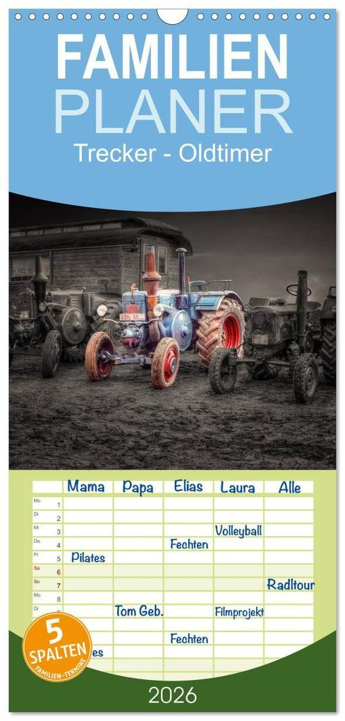 Familienplaner 2026 - Trecker - Oldtimer mit 5 Spalten (Wandkalender 21 x 45 cm) CALVENDO