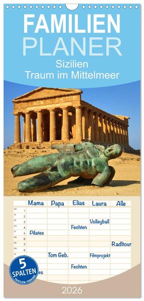 Familienplaner 2026 - Sizilien - Traum im Mittelmeer mit 5 Spalten (Wandkalender 21 x 45 cm) CALVENDO