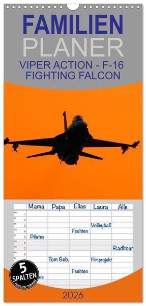 Familienplaner 2026 - VIPER ACTION - F-16 FIGHTING FALCON mit 5 Spalten (Wandkalender 21 x 45 cm) CALVENDO