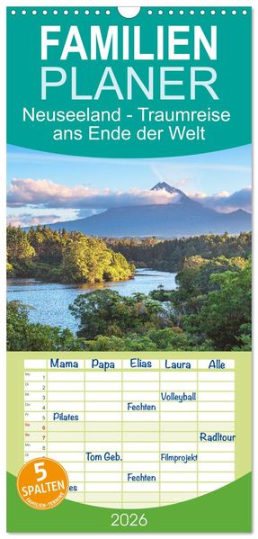 Familienplaner 2026 - Neuseeland - Traumreise ans Ende der Welt mit 5 Spalten (Wandkalender 21 x 45 cm) CALVENDO