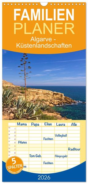 Familienplaner 2026 - Algarve - Küstenlandschaften mit 5 Spalten (Wandkalender 21 x 45 cm) CALVENDO