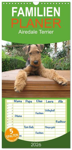 Familienplaner 2026 - Airedale Terrier mit 5 Spalten (Wandkalender 21 x 45 cm) CALVENDO