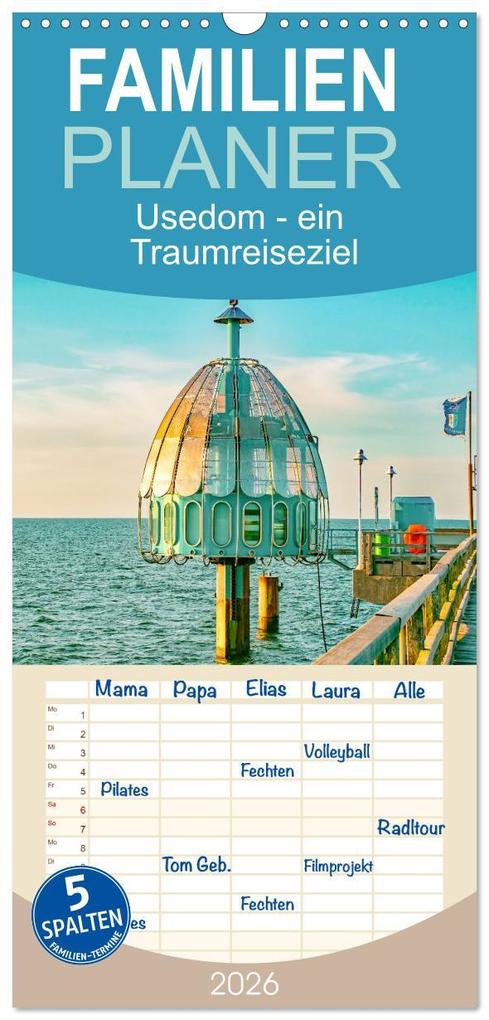 Familienplaner 2026 - Usedom - ein Traumreiseziel mit 5 Spalten (Wandkalender 21 x 45 cm) CALVENDO