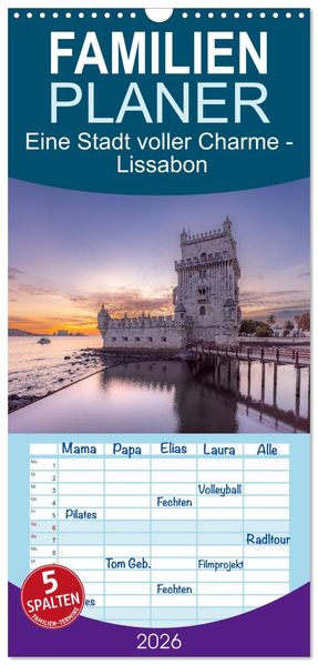 Familienplaner 2026 - Eine Stadt voller Charme - Lissabon mit 5 Spalten (Wandkalender 21 x 45 cm) CALVENDO