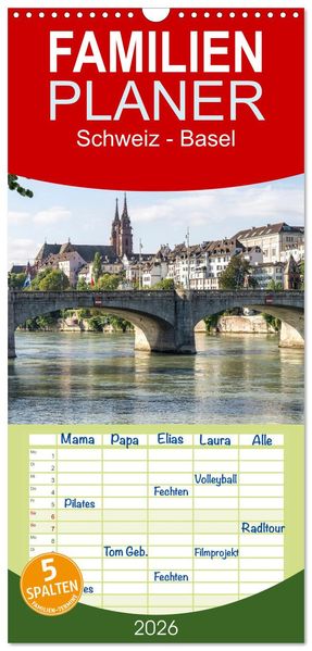 Familienplaner 2026 - Schweiz - Basel mit 5 Spalten (Wandkalender 21 x 45 cm) CALVENDO