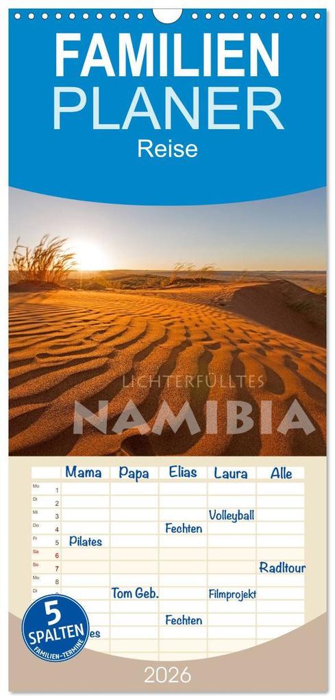 Familienplaner 2026 - Lichterfülltes Namibia mit 5 Spalten (Wandkalender 21 x 45 cm) CALVENDO