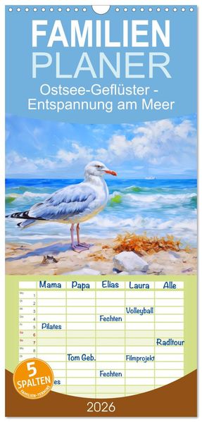 Familienplaner 2026 - Ostsee-Geflüster - Entspannung am Meer mit 5 Spalten (Wandkalender 21 x 45 cm) CALVENDO