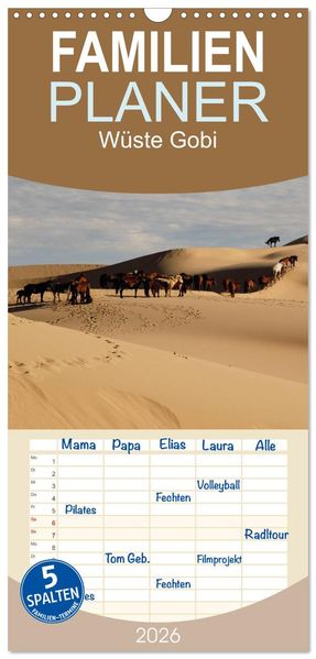 Familienplaner 2026 - Wüste Gobi mit 5 Spalten (Wandkalender 21 x 45 cm) CALVENDO