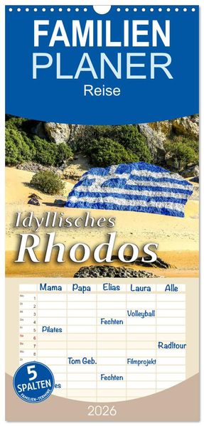 Familienplaner 2026 - Idyllisches Rhodos mit 5 Spalten (Wandkalender 21 x 45 cm) CALVENDO