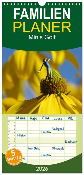 Familienplaner 2026 - Minis Golf mit 5 Spalten (Wandkalender 21 x 45 cm) CALVENDO