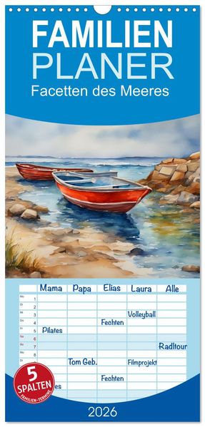 Familienplaner 2026 - Facetten des Meeres mit 5 Spalten (Wandkalender 21 x 45 cm) CALVENDO