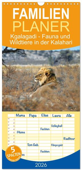 Familienplaner 2026 - Kgalagadi - Fauna und Wildtiere in der Kalahari mit 5 Spalten (Wandkalender 21 x 45 cm) CALVENDO
