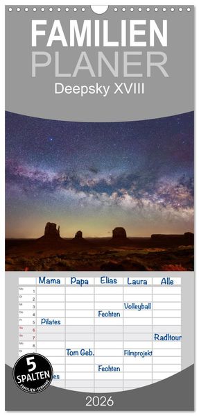 Familienplaner 2026 - Deepsky XVIII mit 5 Spalten (Wandkalender 21 x 45 cm) CALVENDO