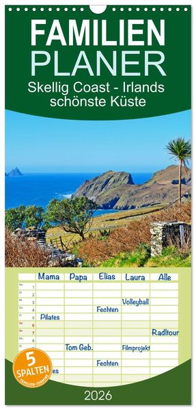 Familienplaner 2026 - Skellig Coast - Irlands schönste Küste mit 5 Spalten (Wandkalender 21 x 45 cm) CALVENDO