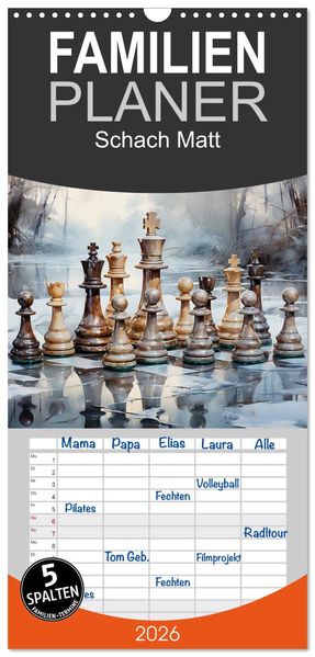 Familienplaner 2026 - Schach Matt mit 5 Spalten (Wandkalender 21 x 45 cm) CALVENDO