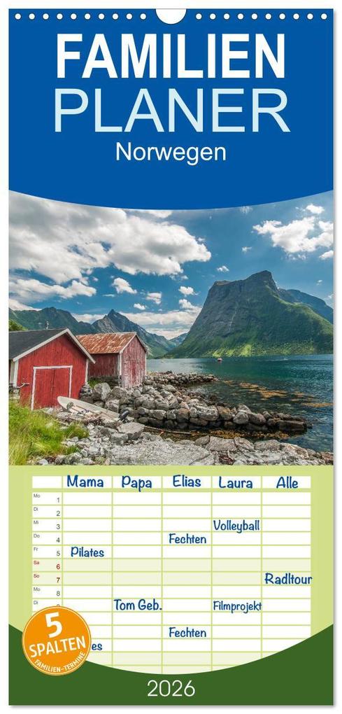 Familienplaner 2026 - Norwegen mit 5 Spalten (Wandkalender 21 x 45 cm) CALVENDO