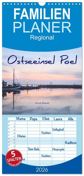 Familienplaner 2026 - Osteeinsel Poel mit 5 Spalten (Wandkalender 21 x 45 cm) CALVENDO
