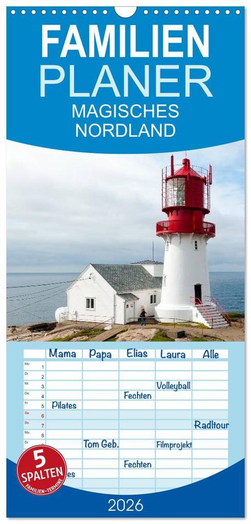 Familienplaner 2026 - Magisches Nordland. Eine Reise in das Herz Skandinaviens mit 5 Spalten (Wandkalender 21 x 45 cm) CALVENDO