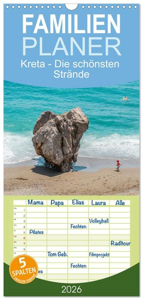 Familienplaner 2026 - Kreta - Die schönsten Strände mit 5 Spalten (Wandkalender 21 x 45 cm) CALVENDO