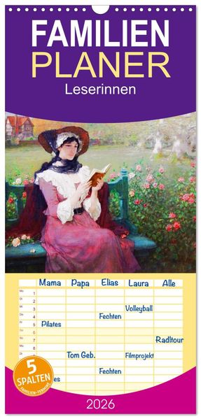 Familienplaner 2026 - Leserinnen mit 5 Spalten (Wandkalender 21 x 45 cm) CALVENDO