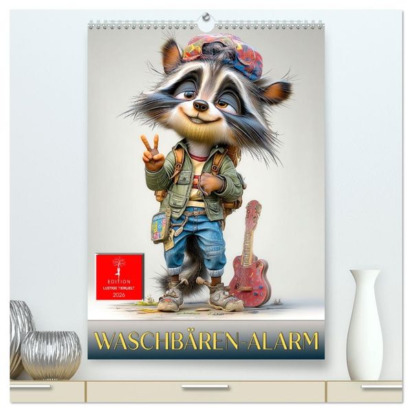 Waschbären Alarm (hochwertiger Premium Wandkalender 2026 DIN A2 hoch) Kunstdruck in Hochglanz