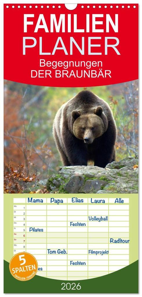 Familienplaner 2026 - Begegnungen DER BRAUNBÄR mit 5 Spalten (Wandkalender 21 x 45 cm) CALVENDO
