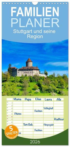 Familienplaner 2026 - Stuttgart und seine Region mit 5 Spalten (Wandkalender 21 x 45 cm) CALVENDO